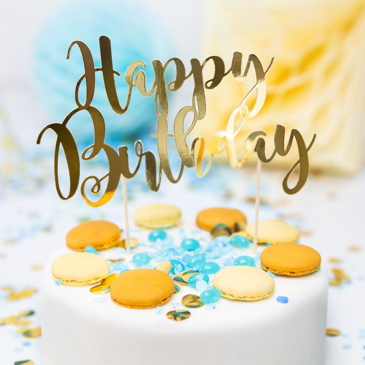 Kagetopper Guld - Happy Birthday